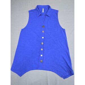 Passports Sleeveless Lagenlook Royal Blue Tunic Top XL 100% Cotton Asymmetrical